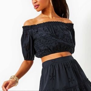 Lilly Pulitzer Off-The-Shoulder Puff Sleeve Crop Top